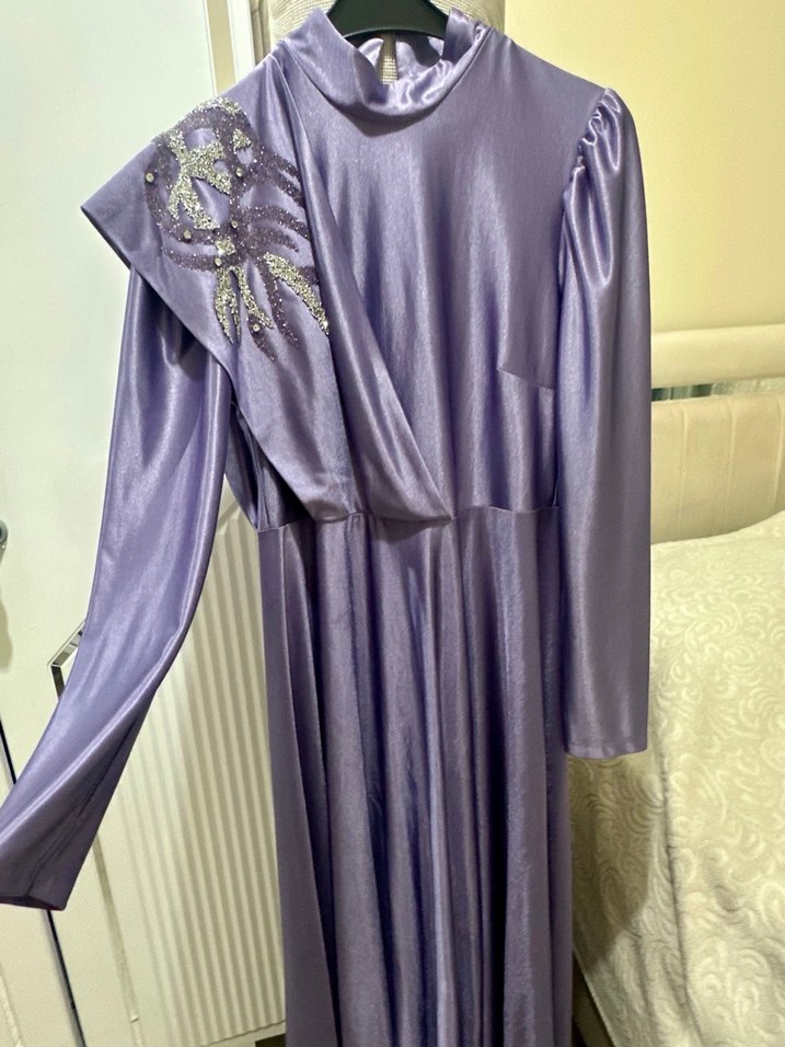 Parlak Mor Uzun Abiye Elbise - Görsel 3