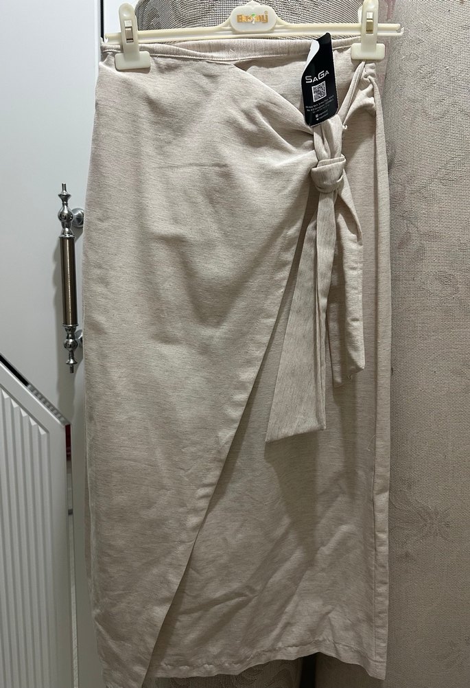 Bej Uzun Keten Etek - Görsel 2