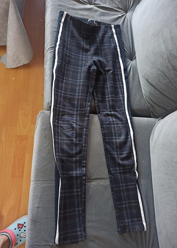 Gri Kareli yanları şerit tayt Pantolon - Görsel 3