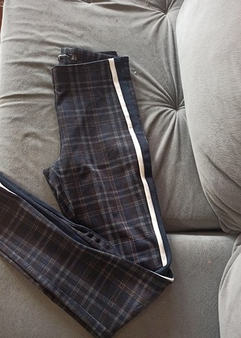 Gri Kareli yanları şerit tayt Pantolon - Görsel 2