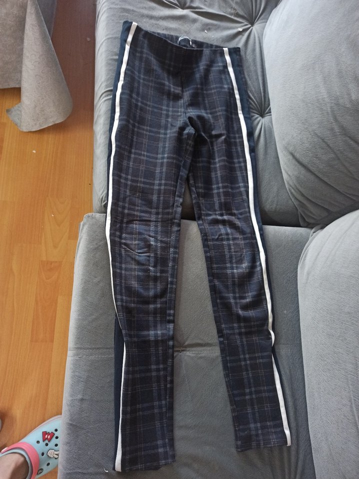 Gri Kareli yanları şerit tayt Pantolon - Görsel 3