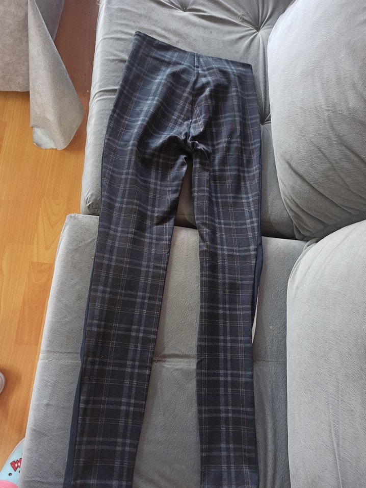 Gri Kareli yanları şerit tayt Pantolon - Görsel 5