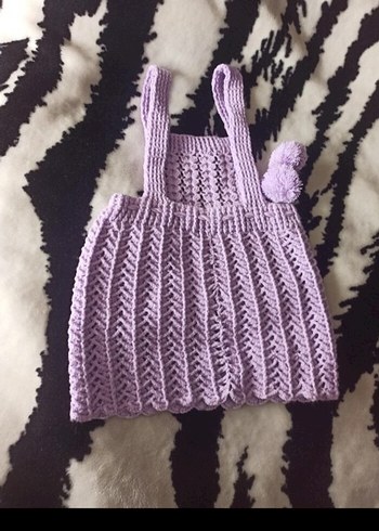 Kız Çocuk Mor Örgü Bohem Yelek - Görsel 2