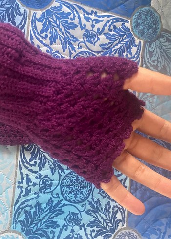 Bordo Örgü Bohem çocuk eldiven - Görsel 4