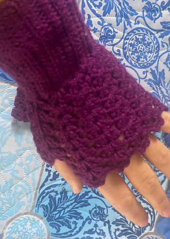 Bordo Örgü Bohem çocuk eldiven - Görsel 3