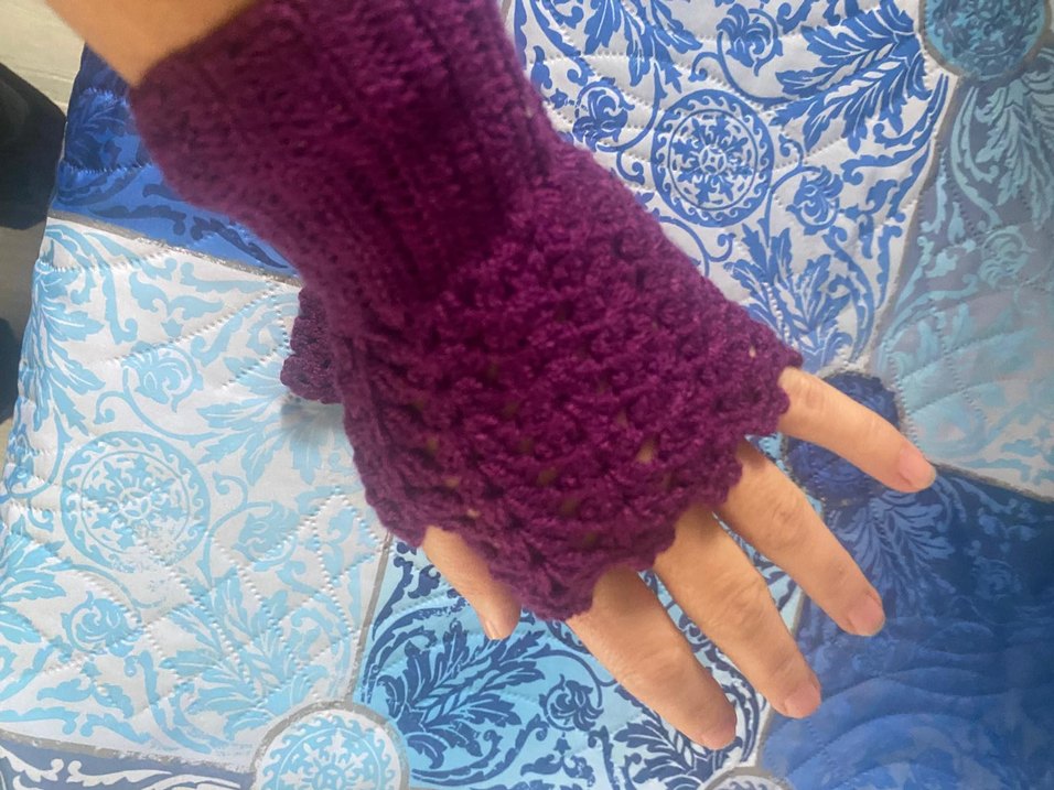 Bordo Örgü Bohem çocuk eldiven - Görsel 3