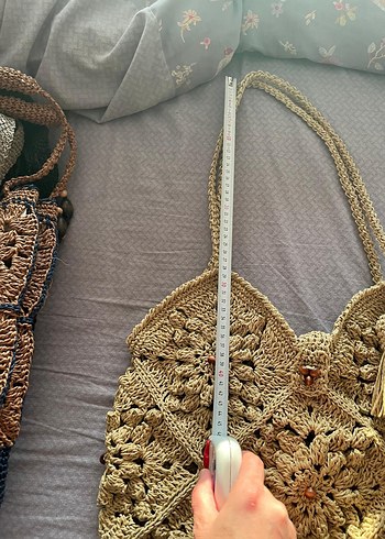 Nakışlı Bej Örgü Bohem Kadın Çanta - Görsel 3