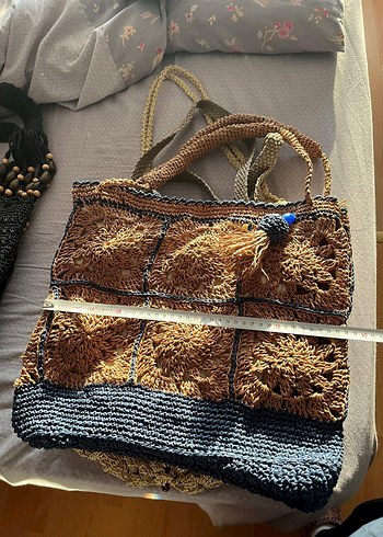 Nakışlı Bej Örgü Bohem Kadın Çanta - Görsel 5