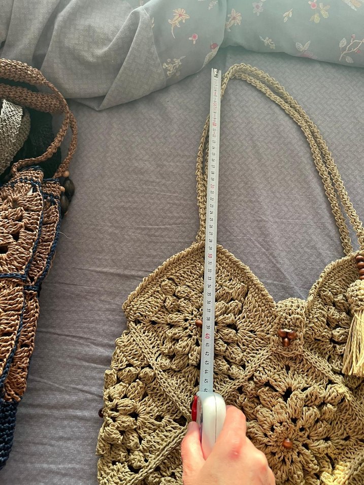 Nakışlı Bej Örgü Bohem Kadın Çanta - Görsel 3