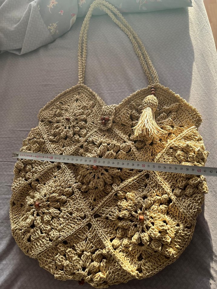Nakışlı Bej Örgü Bohem Kadın Çanta - Görsel 4