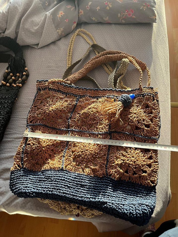 Nakışlı Bej Örgü Bohem Kadın Çanta - Görsel 5
