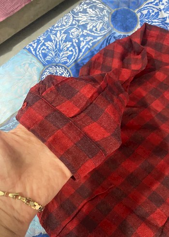 Kırmızı Ekoseli V Yaka Kadın Gömlek - Görsel 9