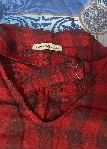 Kırmızı Ekoseli V Yaka Kadın Gömlek - Görsel 8