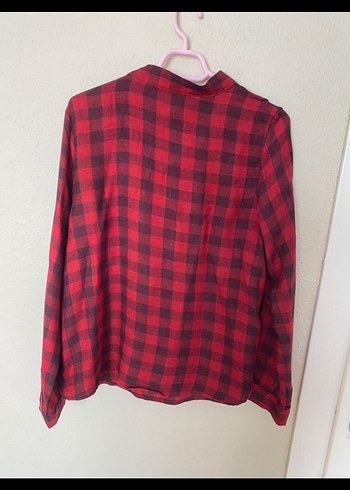 Kırmızı Ekoseli V Yaka Kadın Gömlek - Görsel 4