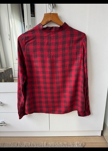 Kırmızı Ekoseli V Yaka Kadın Gömlek - Görsel 2