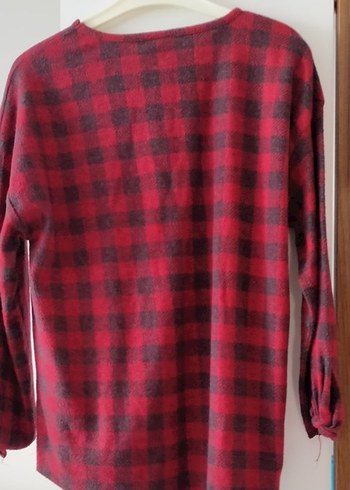 Kırmızı Ekoseli V Yaka Kadın Gömlek - Görsel 3