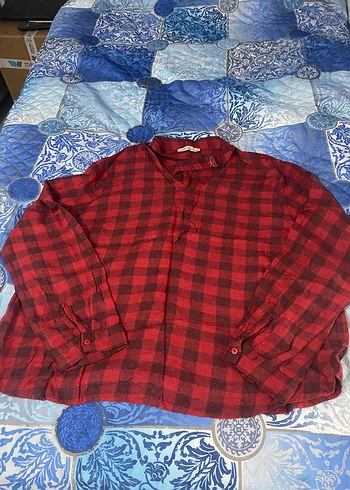 Kırmızı Ekoseli V Yaka Kadın Gömlek - Görsel 7