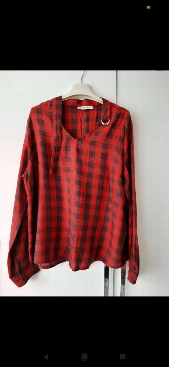 Kırmızı Ekoseli V Yaka Kadın Gömlek - Görsel 5