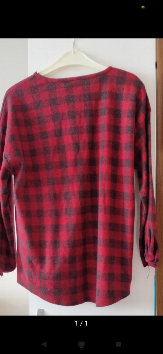 Kırmızı Ekoseli V Yaka Kadın Gömlek - Görsel 3