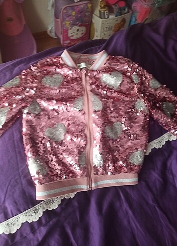 5 Yaş Beden pembe Renk H&M pul payetli bomber ceket 5/6 yaş