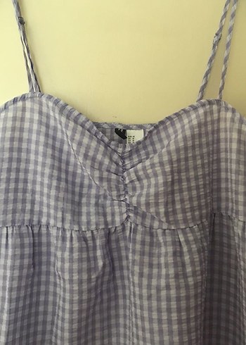 m Beden mor Renk H&M Mor Kareli Midi Askılı Elbise