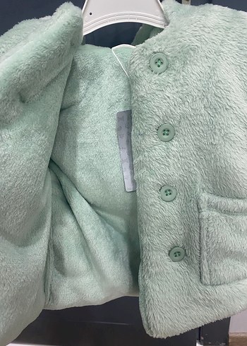 Düğmeli su yeşili Kız Çocuk mont kaban - Görsel 4