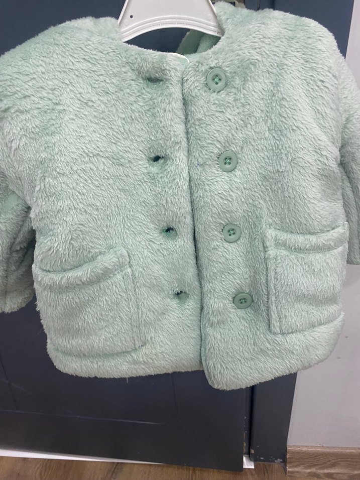 Düğmeli su yeşili Kız Çocuk mont kaban - Görsel 3