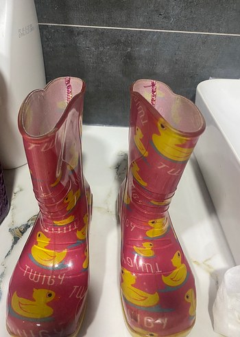 Kız Çocuk Pembe Lastik Çizme Sarı Ördek Desenli - Görsel 4
