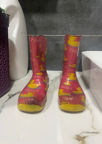 Kız Çocuk Pembe Lastik Çizme Sarı Ördek Desenli - Görsel 5
