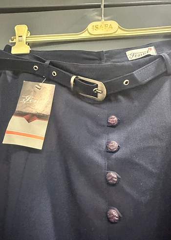 Düğmeli Lacivert Uzun Kadın Etek - Görsel 4