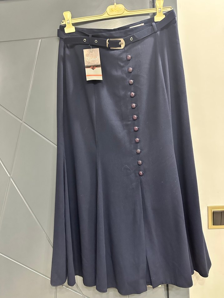Düğmeli Lacivert Uzun Kadın Etek - Görsel 2