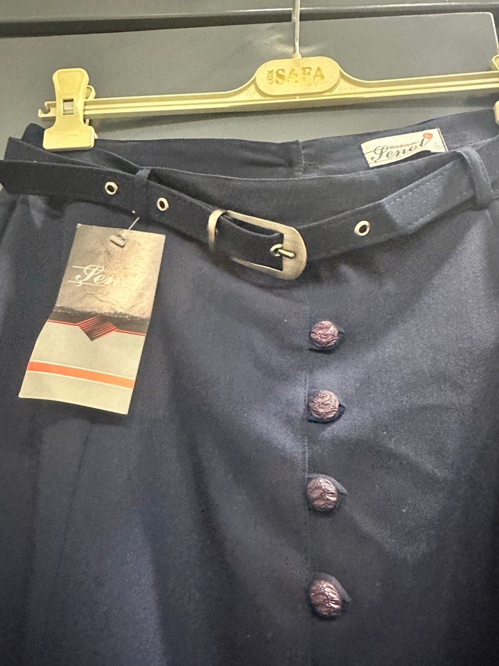 Düğmeli Lacivert Uzun Kadın Etek - Görsel 4