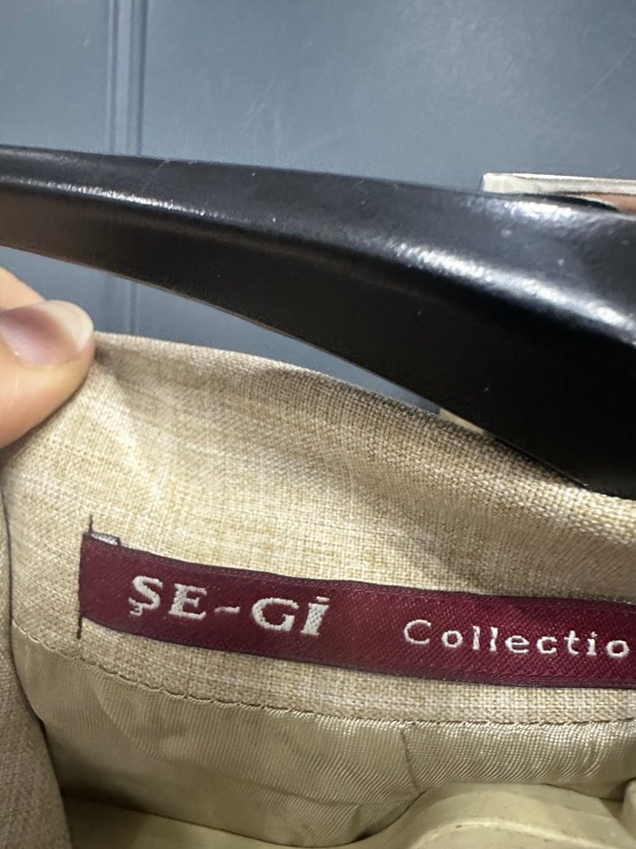 Bej Keten Kumaşlı Düğmeli Kadın Blazer Ceket - Görsel 5