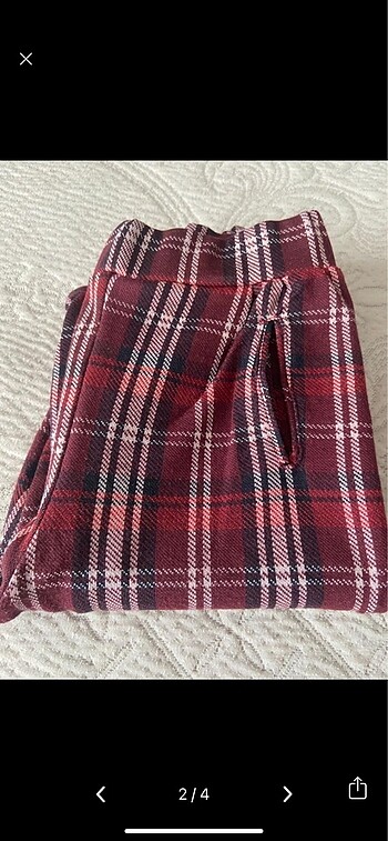 10 Yaş Beden bordo Renk Ekoseli kız çocuk pantalon