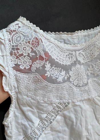 Pamuklu dantel detaylı mini beyaz elbise - Görsel 5