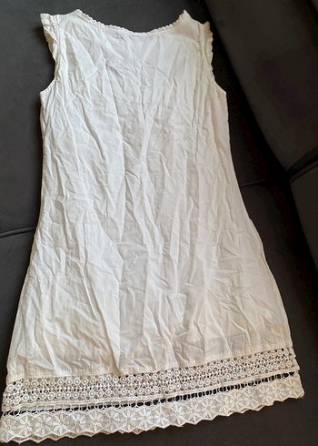 Pamuklu dantel detaylı mini beyaz elbise - Görsel 2