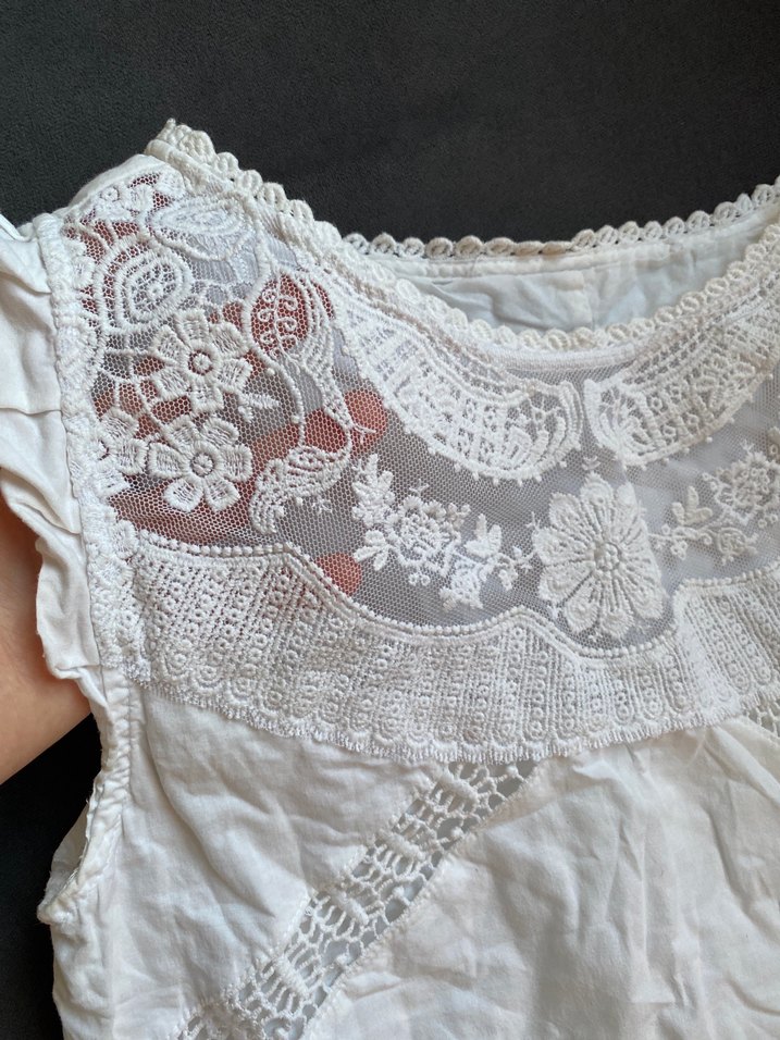 Pamuklu dantel detaylı mini beyaz elbise - Görsel 5