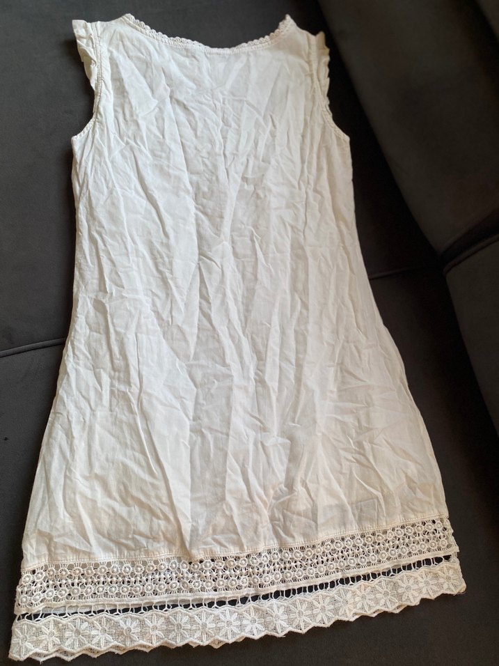 Pamuklu dantel detaylı mini beyaz elbise - Görsel 2