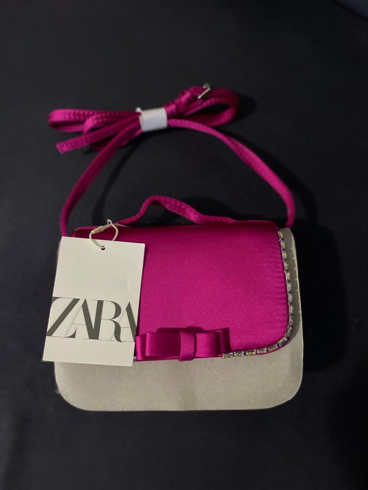 Orjinal Zara pembe taşlı saten çanta - Görsel 4