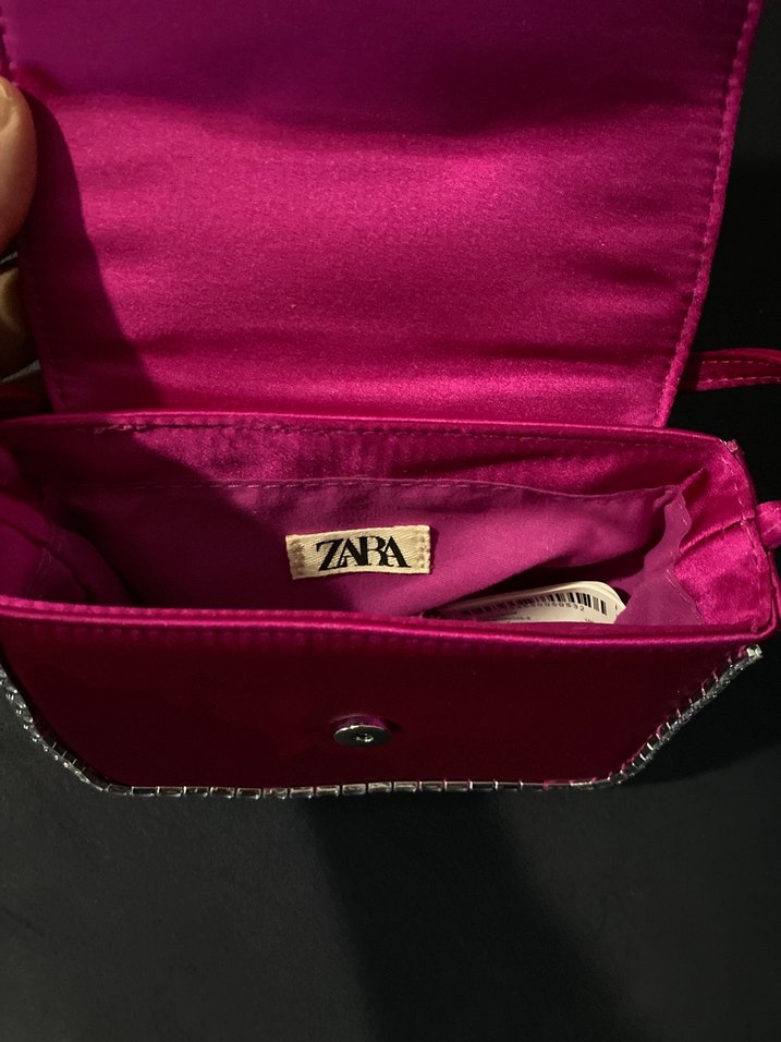 Orjinal Zara pembe taşlı saten çanta - Görsel 5