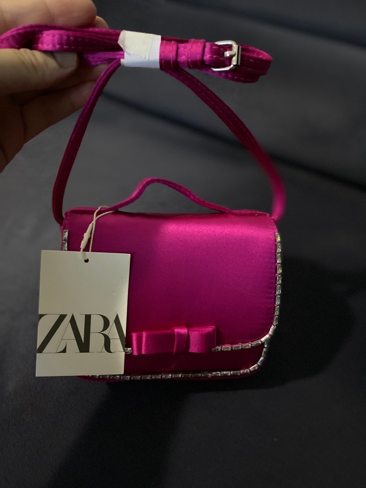 Orjinal Zara pembe taşlı saten çanta - Görsel 2