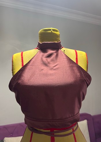 Diğer Bordo Parlak Mini Crop Top