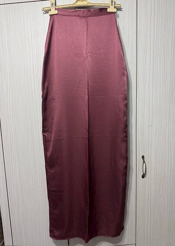 Bordo Saten Uzun Kadın Etek