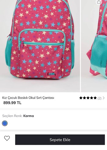 Kız Çocuk Renkli Yıldız Desenli Okul Çantası