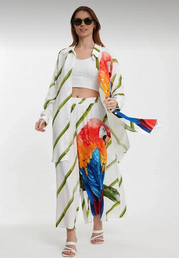 Renkli Baskılı Uzun Kadın takım - Görsel 2