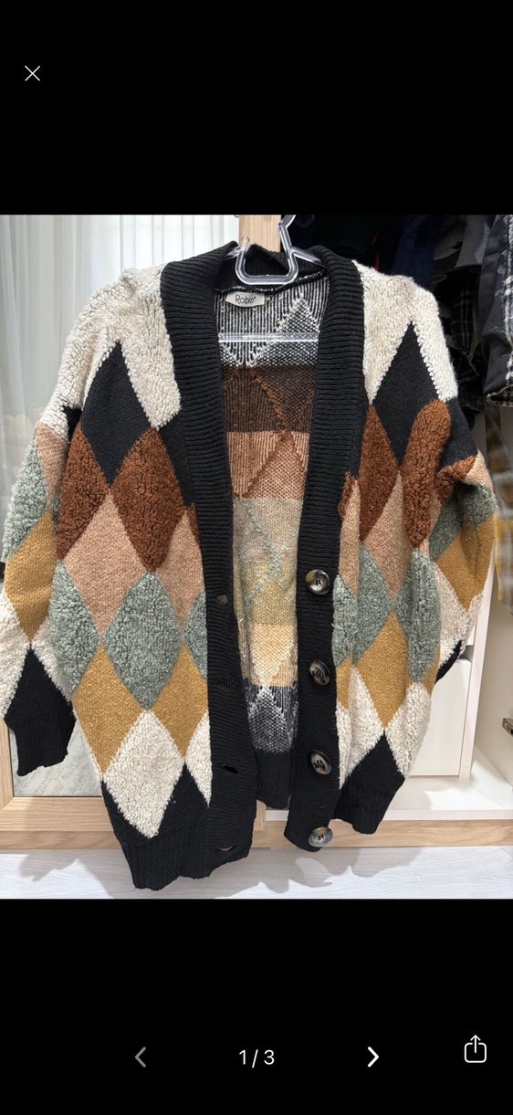 Desenli Bohem Kadın Triko Hırka baklava desenli - Görsel 2