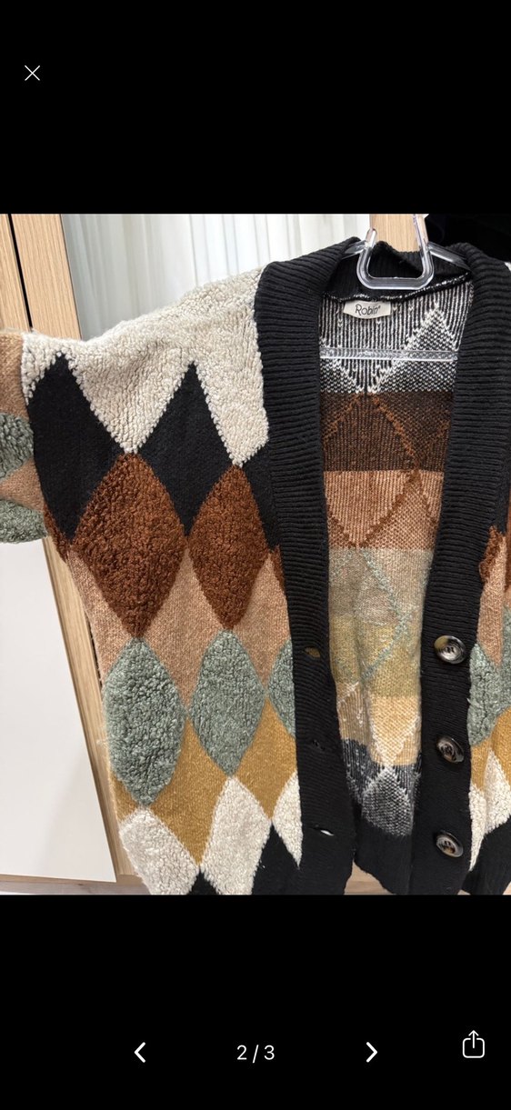 Desenli Bohem Kadın Triko Hırka baklava desenli - Görsel 3