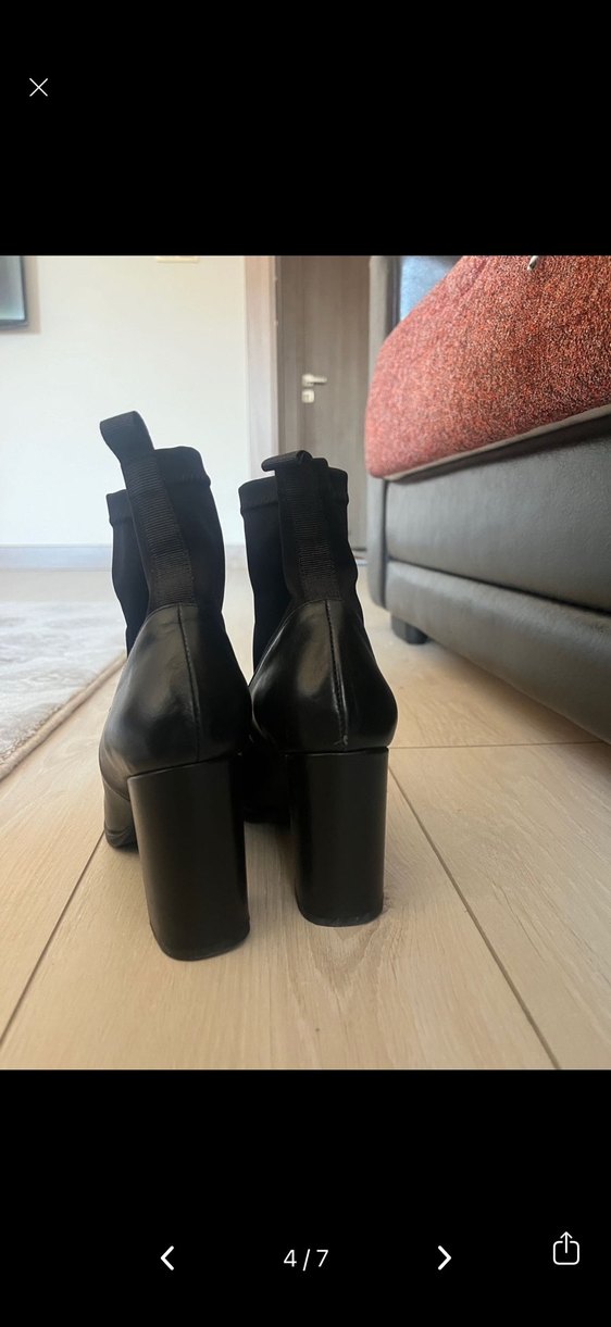 Siyah Deri Kadın Topuklu Bot elle - Görsel 3