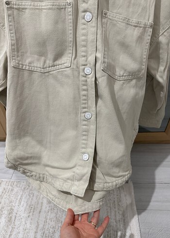Bershka Gri Düğmeli Kadın jean ceket Gömlek - Görsel 5