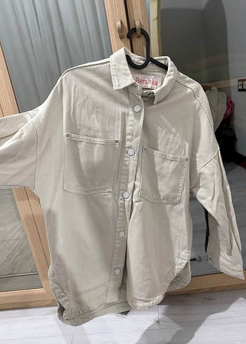 Bershka Gri Düğmeli Kadın jean ceket Gömlek - Görsel 4